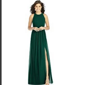 Dessy Shirred Halter Dress Kailyn Slit Hunter 10